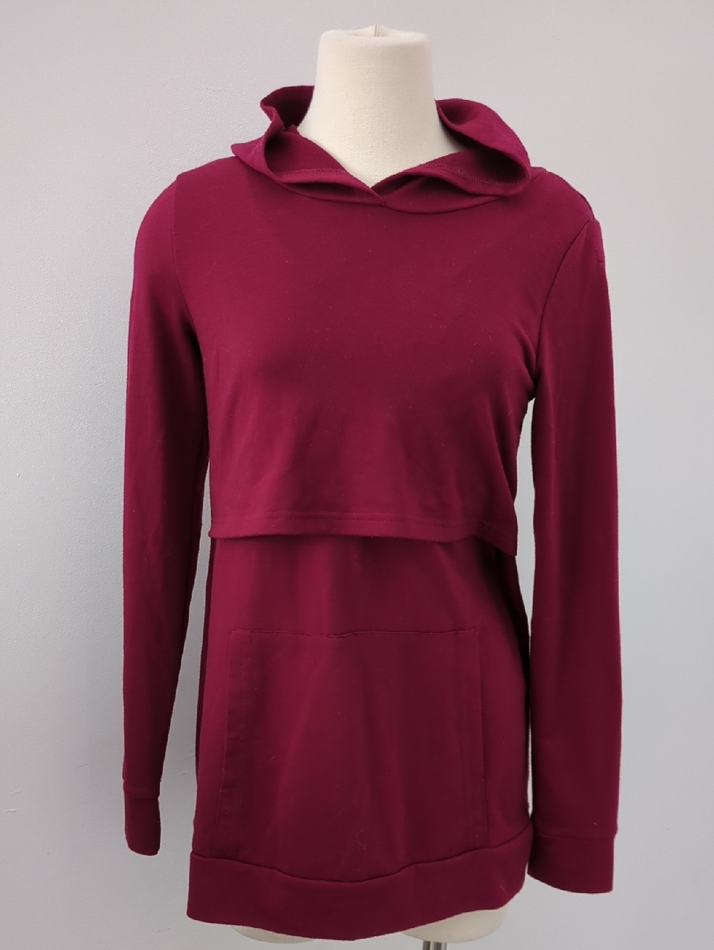Latched Mama Burgundy Layered Hoodie Pullover Maternity And Nursing!